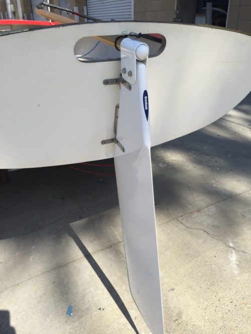 A Lido 14 racing rudder. Professional installation recommend. Contact us for price. provides big advantages in the way the boat feels and performs.