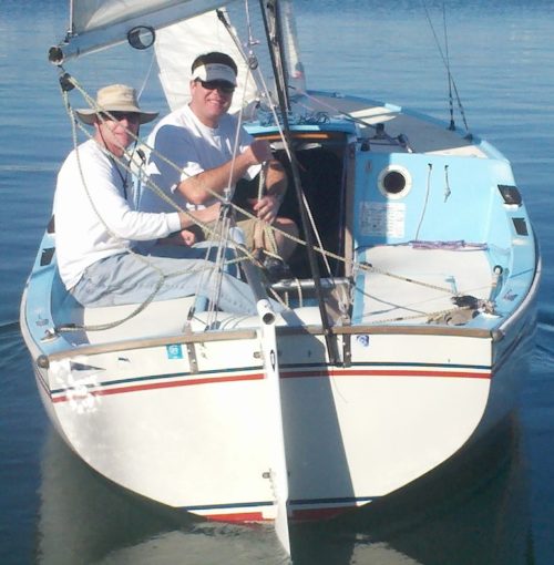 Cal 20 rudder installed with tube tiller