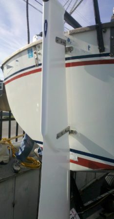 Cal 20 rudder installed on stern