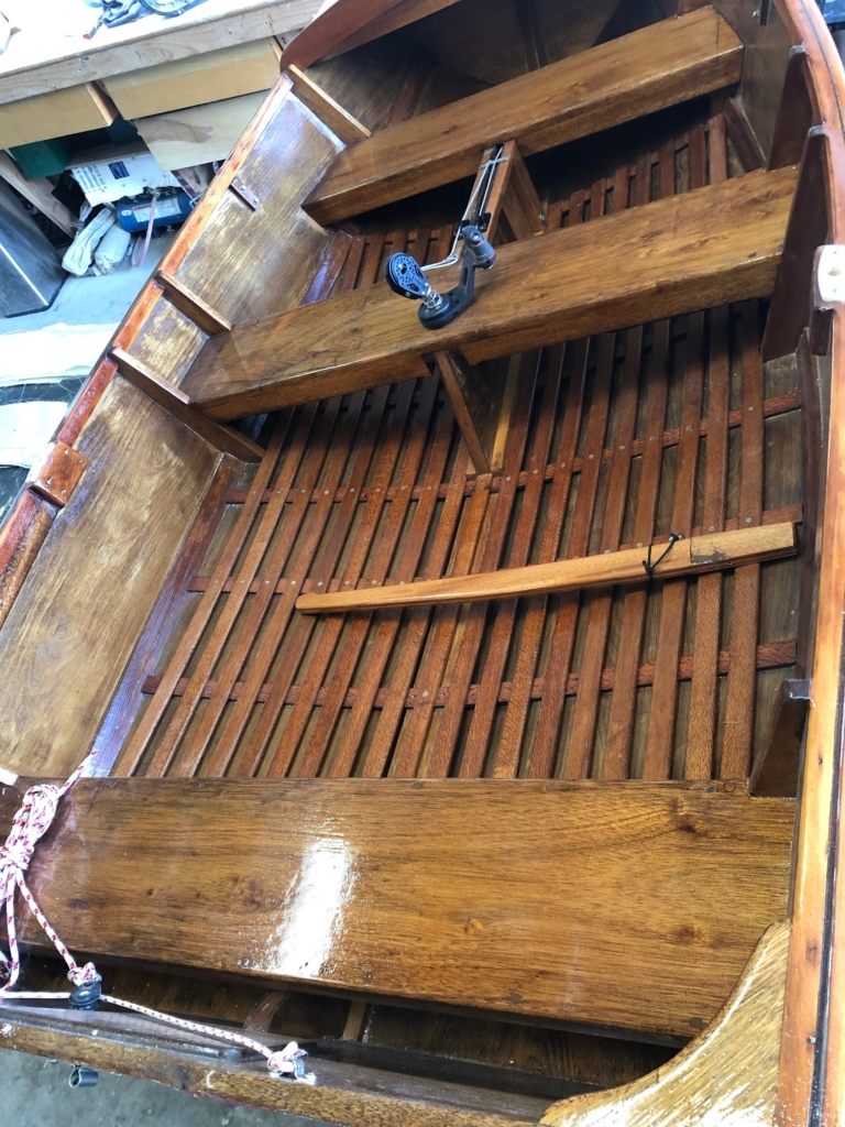 Pram sailboat restoration varnished